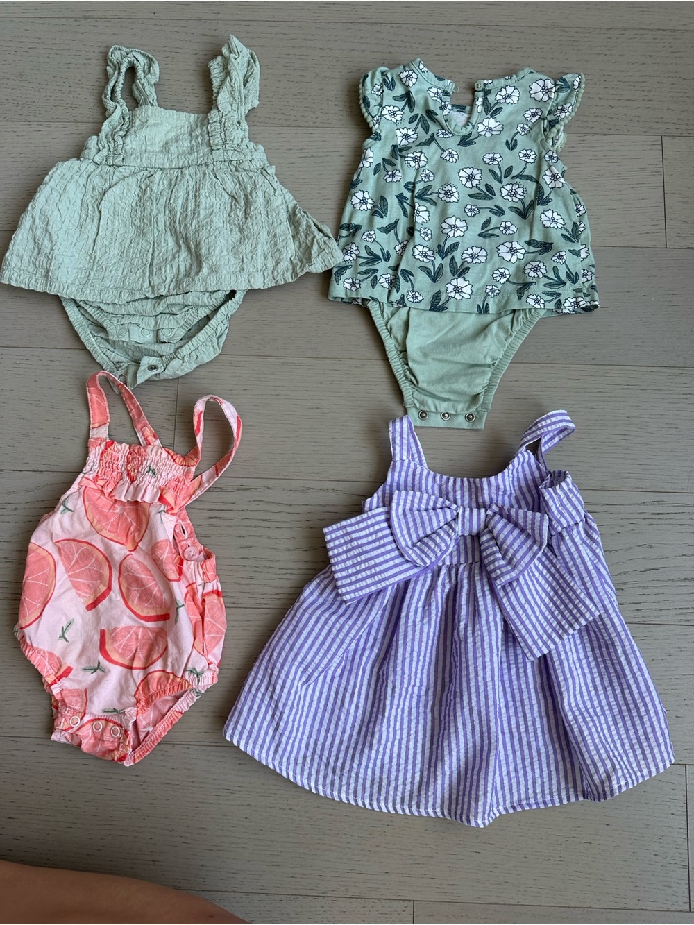 Baby Girl Mix & Match Romper and Dress Set - Green, Coral, Lavender